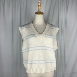 FRNCH Paris Cropped Sweater‎ Vest - Cream/Light Blue - Women's S/M